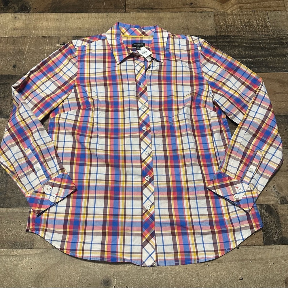 Talbots Classic Cotton Plaid Button Down Shirt